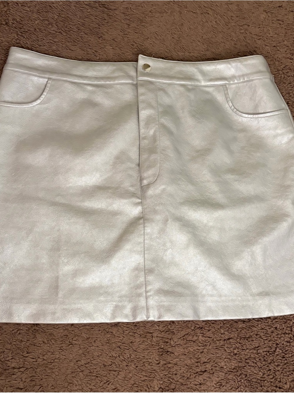 Wayf Metallic Cream Faux-Leather Mini Skirt